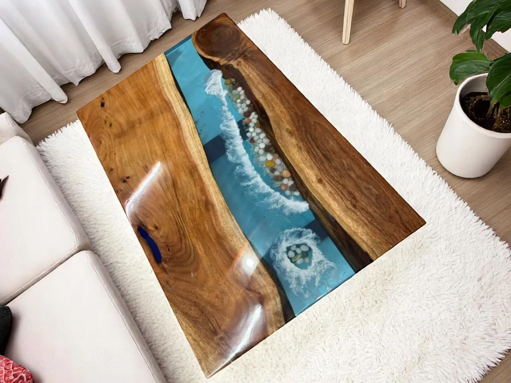 Transparent Clear Ocean Epoxy Table : Kitchen & Dining Room Decor